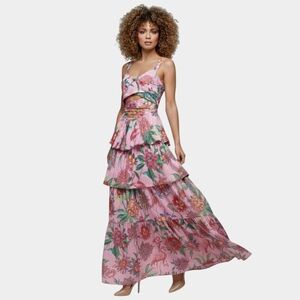 Banjanan Size M, Pink Floral Tiered Maxi Dress